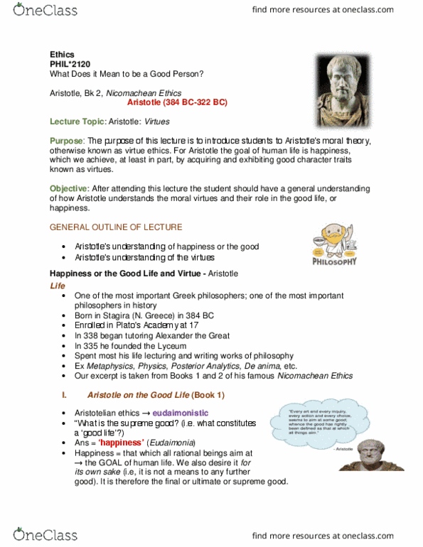 PHIL 2120 Lecture Notes - Lecture 2: Nicomachean Ethics, Aristotelian Ethics, Posterior Analytics thumbnail