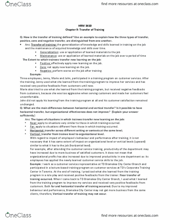 HRM 3410 Lecture Notes - Lecture 9: Goal Setting, Work Unit, Customer Service Training thumbnail