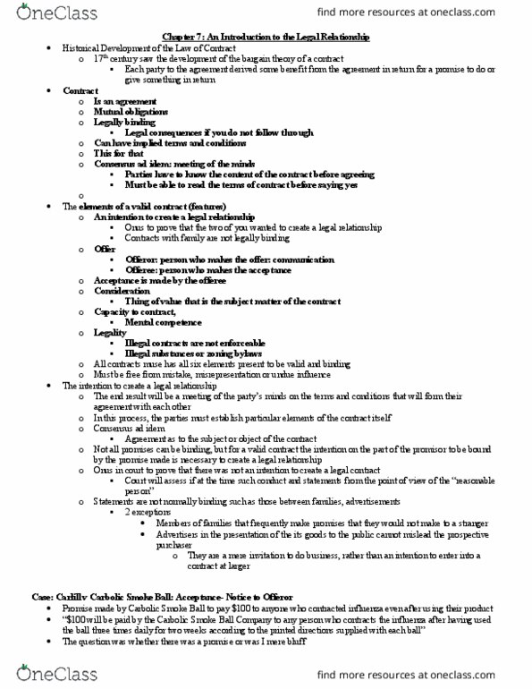 Management and Organizational Studies 2275A/B Chapter Notes - Chapter 7: Click Wrap, Specific Performance, Meeting Of The Minds thumbnail