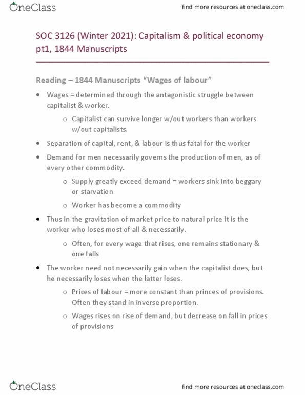 SOC 3126 Lecture Notes - Lecture 6: Factor Price, Economic And Philosophic Manuscripts Of 1844 thumbnail