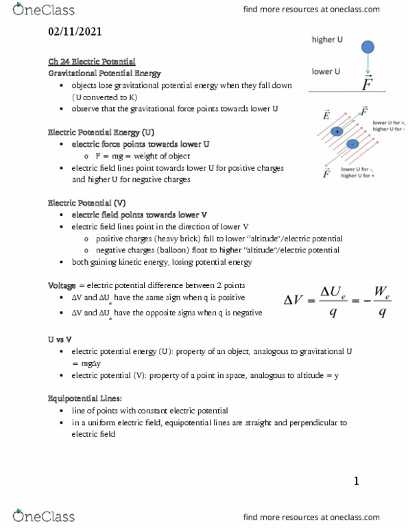 PHYS 152 Lecture Notes - Lecture 3: Electric Field, Net Force, Electric Potential Energy thumbnail