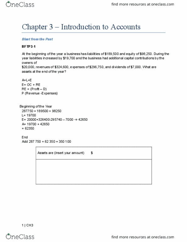 ACC 100 Chapter Notes - Chapter 3: Income Statement, Chart Attack, Accounting Equation thumbnail