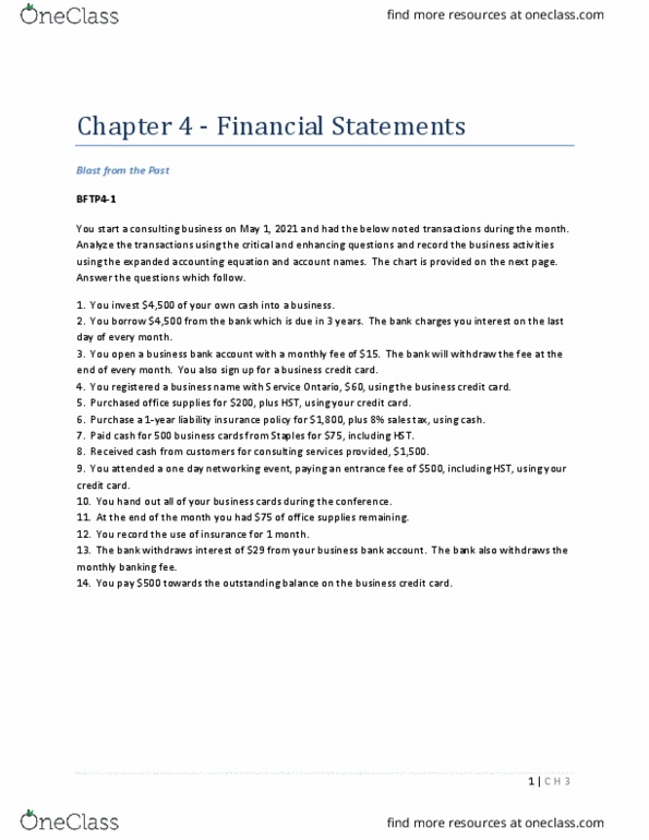 ACC 100 Chapter Notes - Chapter 4: Accounts Payable, Cash Flow, Cash Flow Statement thumbnail