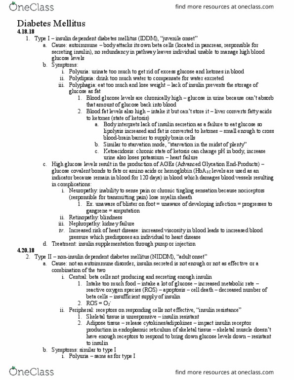 HSK 365 Lecture Notes - Lecture 17: Diabetes Mellitus Type 1, Polyuria, Hemoglobin thumbnail