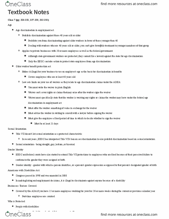 MGT 464 Chapter Notes - Chapter 7: Civil Rights Act Of 1964, Ageism, Gender Identity thumbnail