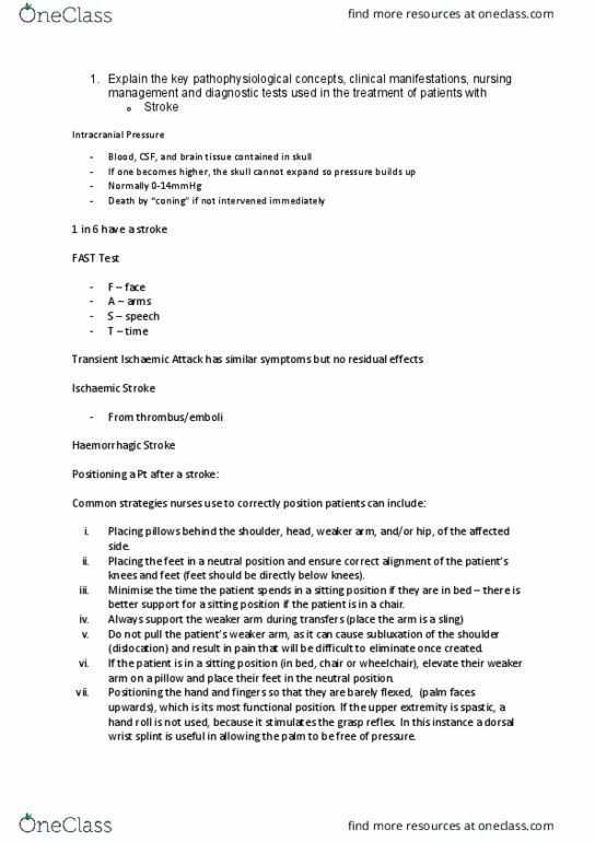NUR5002 Lecture Notes - Lecture 10: Meningitis, Nursing Assessment, Bleeding thumbnail