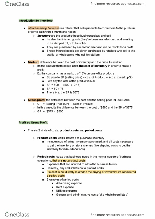 ACC 100 Lecture Notes - Lecture 5: Unit Price, Gross Profit, Financial Statement thumbnail