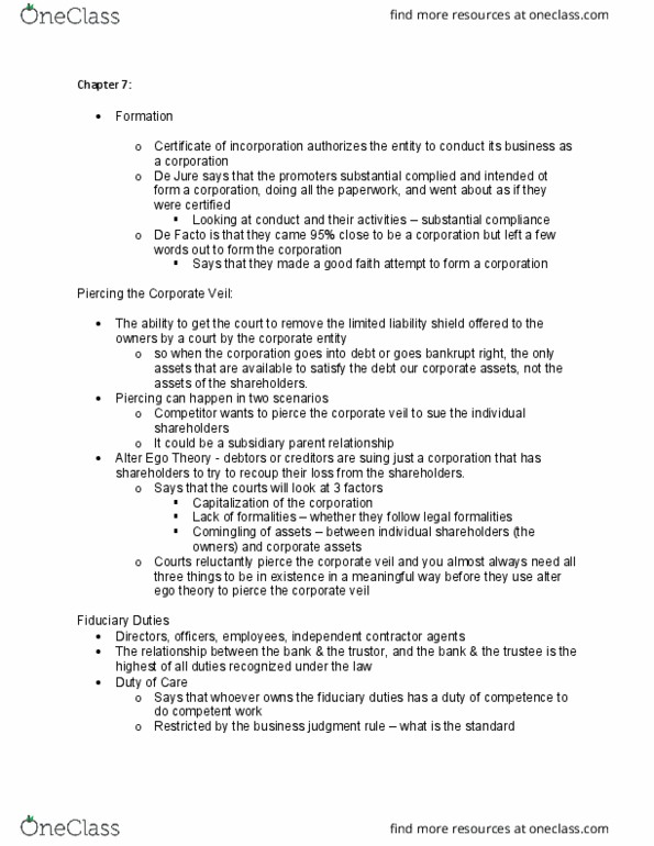 BUL 4310 Lecture Notes - Lecture 7: Fiduciary, Takeover, Independent Contractor thumbnail