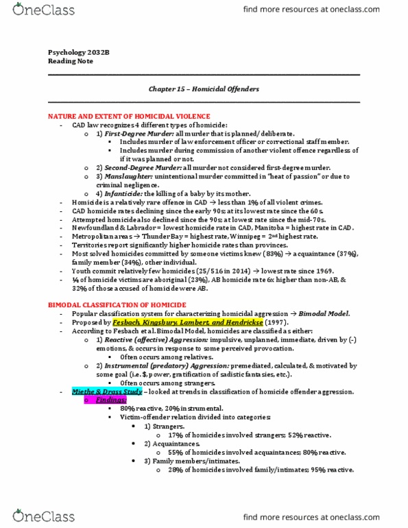 Psychology 2032A/B Chapter Notes - Chapter 15: Dras, Homicide, Criminal Negligence thumbnail