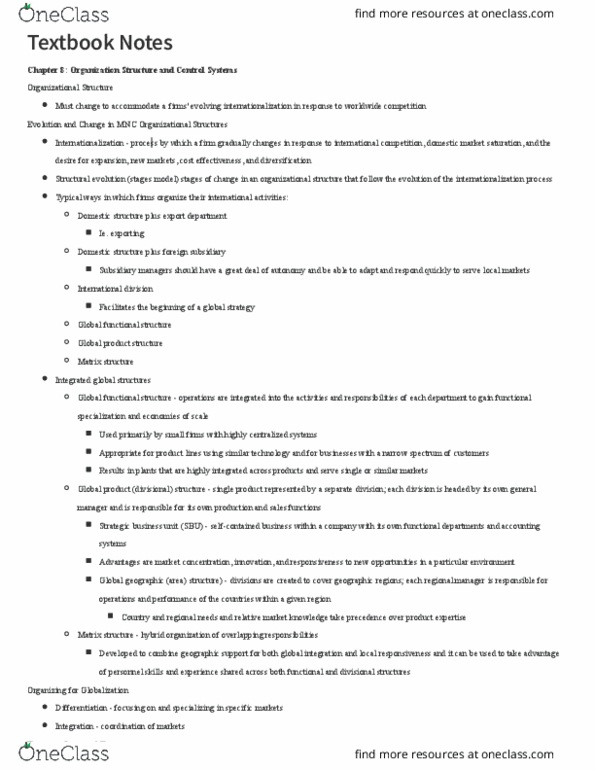 MGT 357 Chapter Notes - Chapter 8: Strategic Business Unit, Hybrid Organization, Market Saturation thumbnail