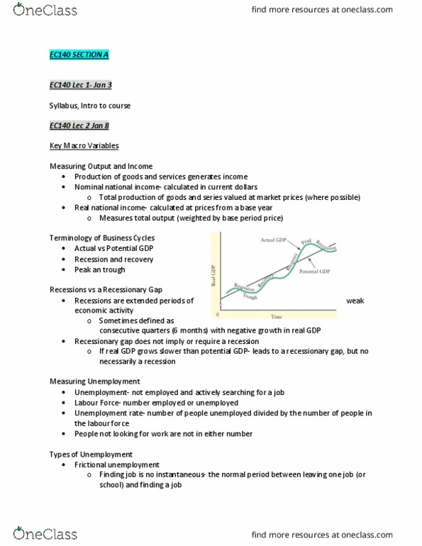EC140 Lecture Notes - Lecture 1: Output Gap, Frictional Unemployment, Potential Output thumbnail