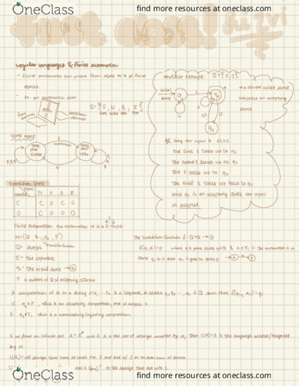 CS 4510 Lecture Notes - Lecture 1: Finite-State Machine thumbnail