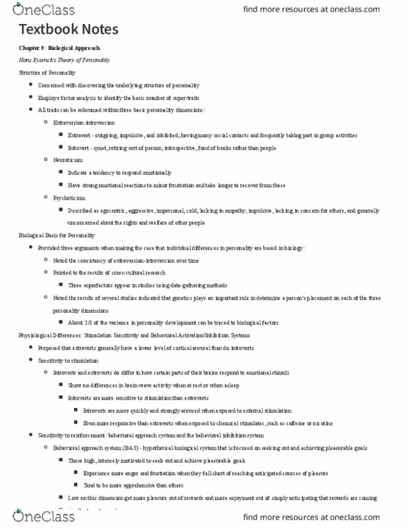 PSY 351 Chapter Notes - Chapter 9: Psychoticism, Extraversion And Introversion, Factor Analysis thumbnail