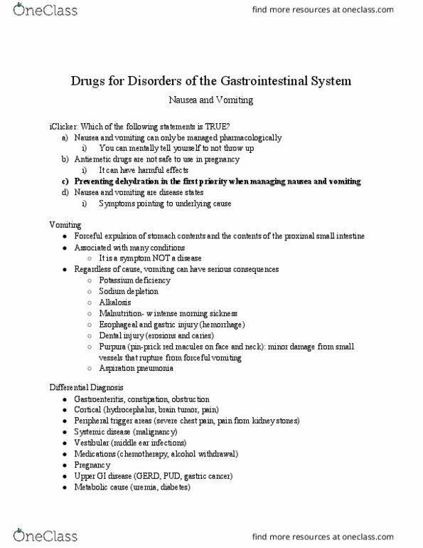 MUSIC 1A03 Lecture Notes - Lecture 3: Stomach Cancer, Antiemetic, Esophagus thumbnail