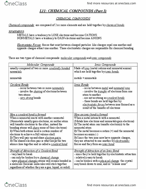 CHEM 1500 Lecture Notes - Lecture 11: Ionic Compound, Ionic Bonding, Nonmetal thumbnail