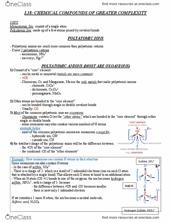 CHEM 1500 Lecture Notes - Lecture 18: Nonmetal, Chemical Formula, Covalent Bond thumbnail