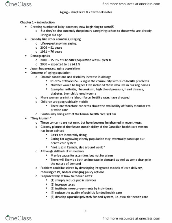 Health Sciences 2711A/B Chapter Notes - Chapter 1, 2: Health Care In Canada, Rheumatism, Health Canada thumbnail