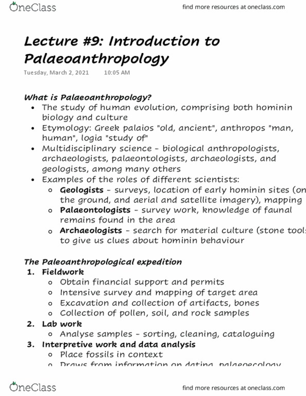 ANT203H5 Lecture 9: Lecture 9 Introduction to Palaeoanthropology thumbnail