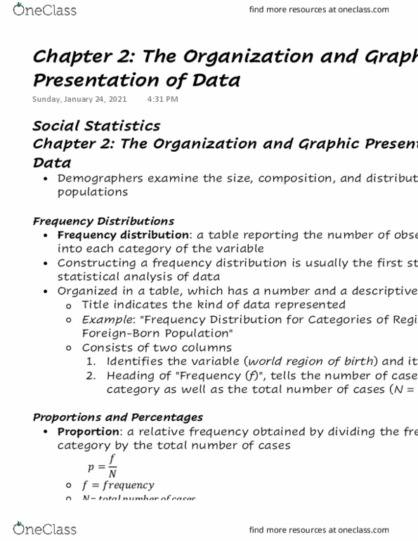 SOC222H5 Chapter Notes - Chapter 2: Statistical Inference, Frequency Distribution, Histogram thumbnail