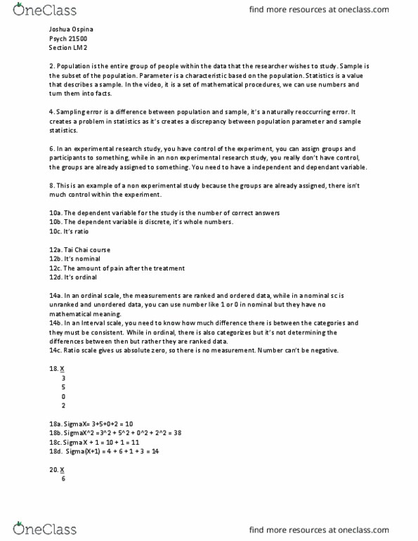 PSY 21500 Chapter Notes - Chapter 1: Level Of Measurement, Statistical Parameter, Sampling Error thumbnail