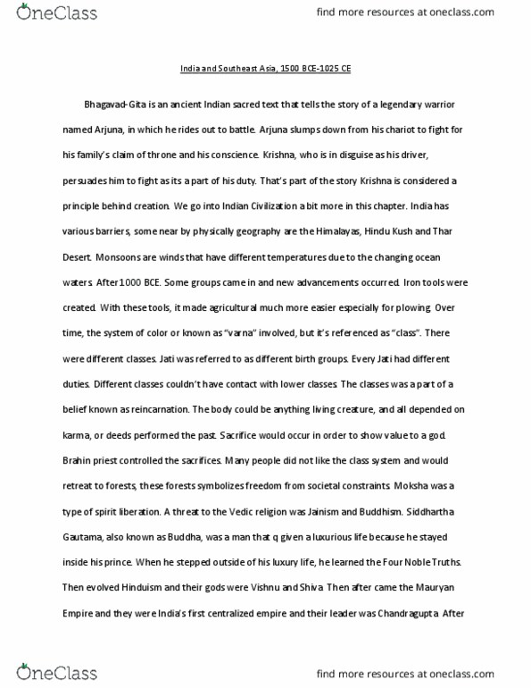 WCIV 10100 Chapter Notes - Chapter 3: Northwest China, Himalayas, Borobudur thumbnail