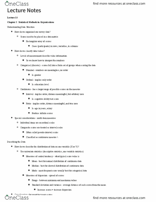 PSY 321 Lecture Notes - Lecture 13: Categorical Variable, Descriptive Statistics, Statistical Hypothesis Testing thumbnail