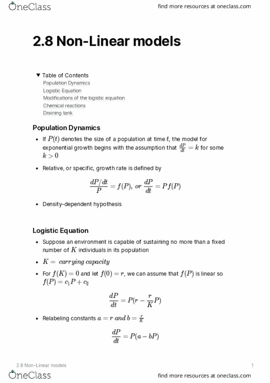 ENGR 213 Lecture Notes - Lecture 7: Logistic Function, Exponential Growth, Models 1 thumbnail