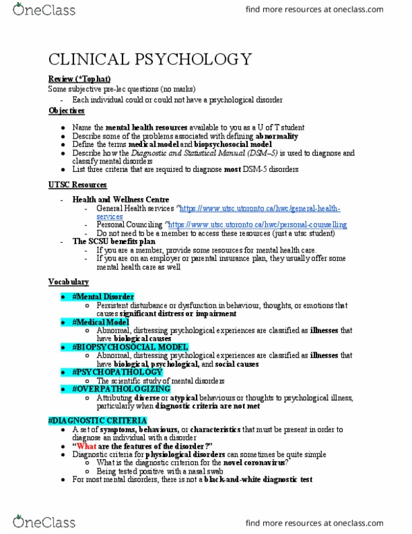 PSYA02H3 Lecture Notes - Hypersomnia, Coronavirus, Dsm-5 thumbnail