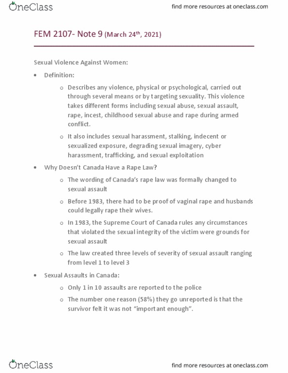 FEM 2107 Lecture Notes - Lecture 9: Ontario Human Rights Code, Absenteeism thumbnail