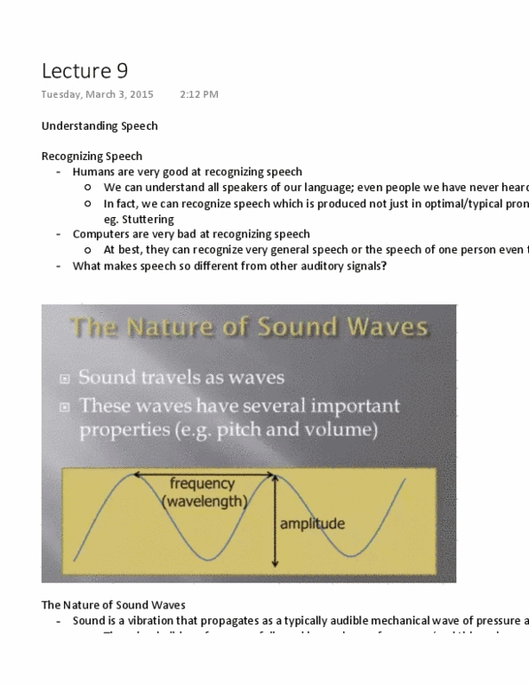 Psychology 2134A/B Lecture Notes - Lecture 9: Sound, White Noise, Voice-Onset Time thumbnail