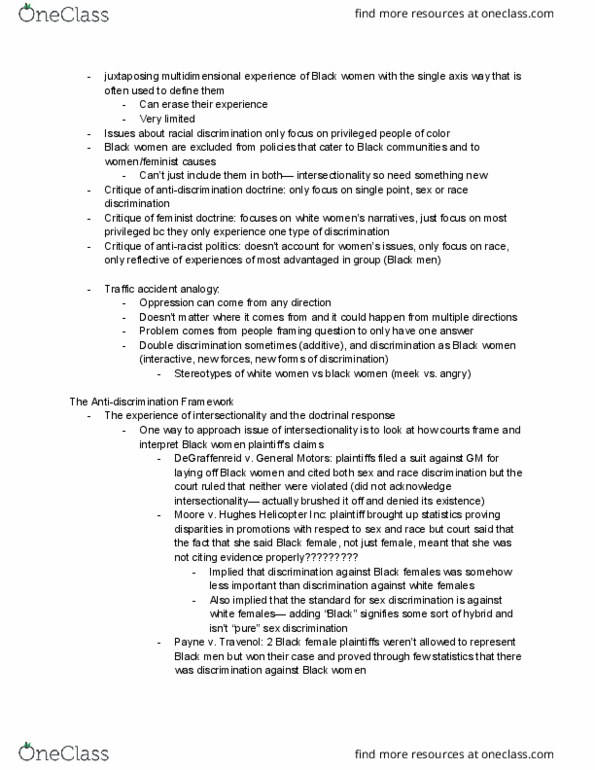 HONR 301 Lecture Notes - Lecture 16: Intersectionality, Feminist Theory thumbnail