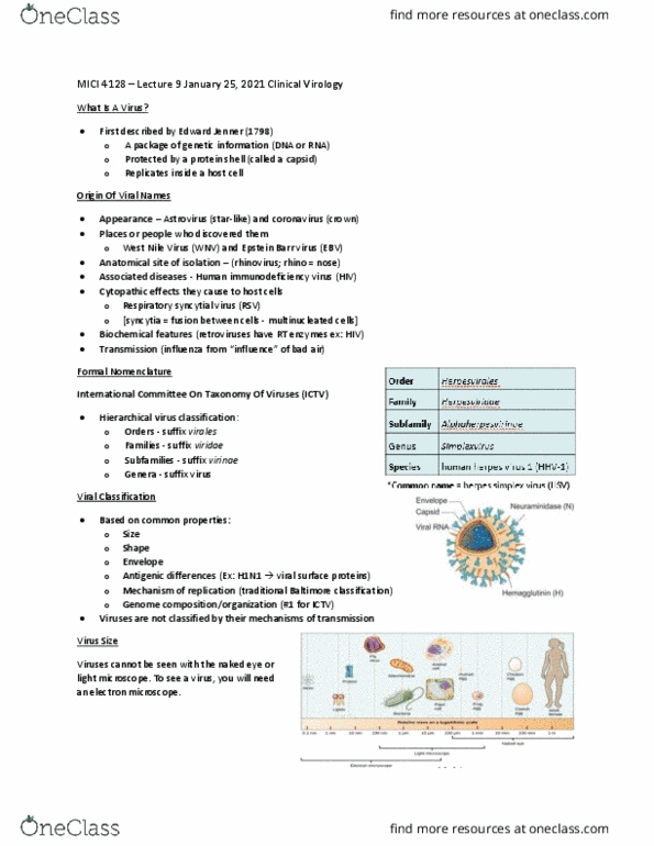 MICI 4218 Lecture Notes - Lecture 9: Hiv, Epstein–Barr Virus, Edward Jenner thumbnail