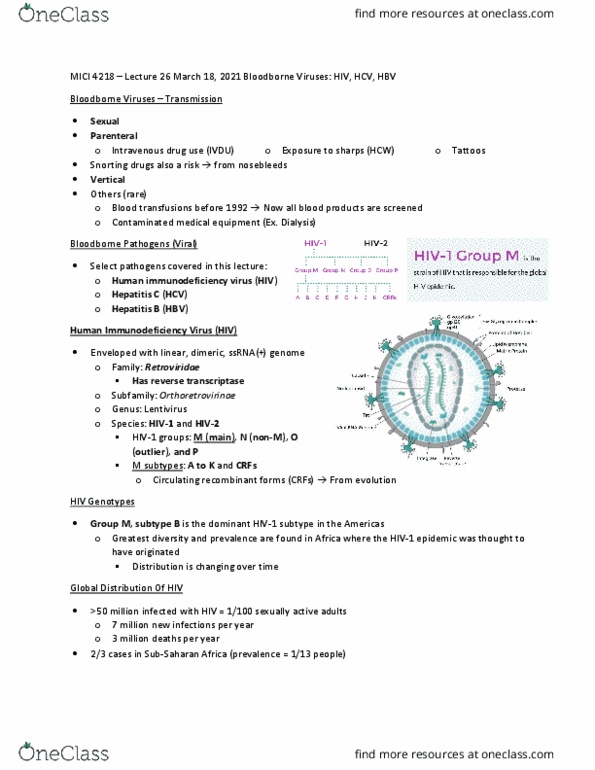 MICI 4218 Lecture Notes - Lecture 26: Hiv, Hepatitis B Virus, Hepatitis C Virus thumbnail