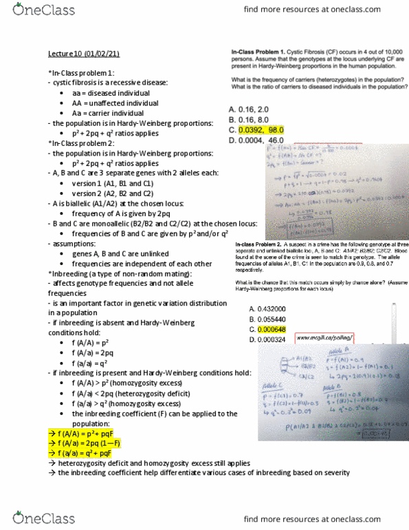 BIOL 202 Lecture Notes - Lecture 10: Coefficient Of Relationship, Genotype Frequency, Distant Relatives thumbnail