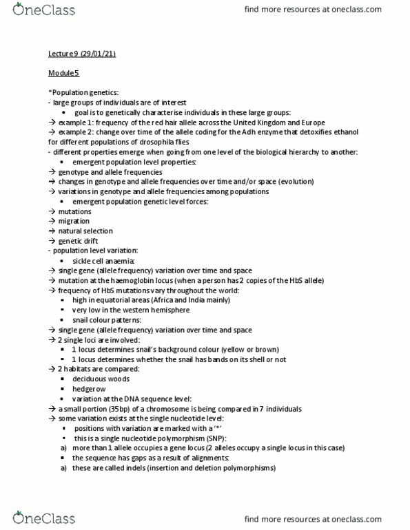 BIOL 202 Lecture Notes - Lecture 9: Haplotype, Gamete, Hedge thumbnail