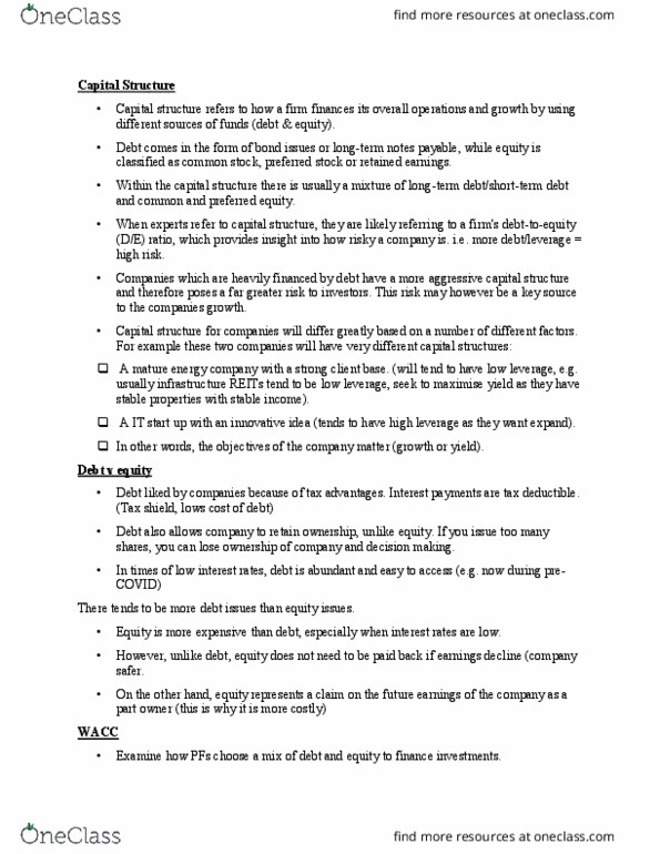 MMP321 Lecture Notes - Lecture 7: Capital Structure, Retained Earnings, Tax Shield thumbnail