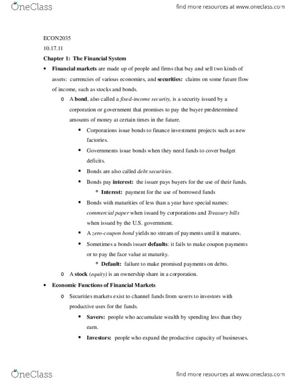 ECON 2035 Chapter Notes - Chapter 1: Microfinance thumbnail