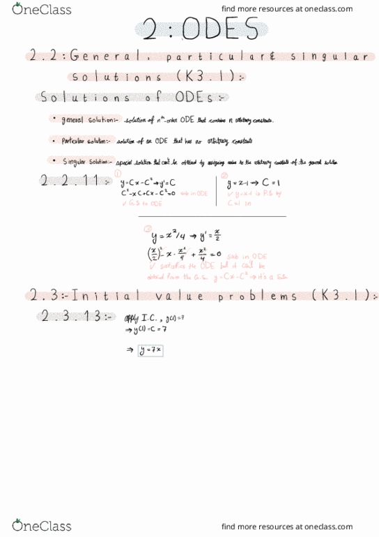 MATHS 2106 Lecture Notes - Lecture 2: Singular Solution thumbnail