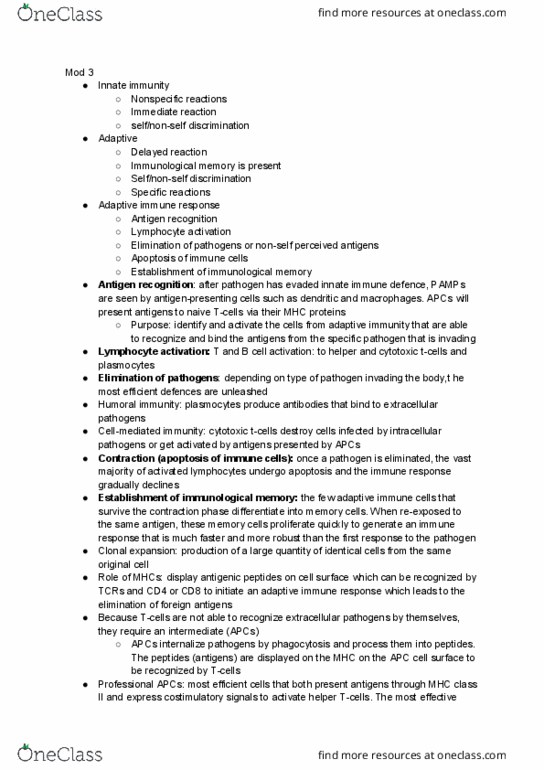 MICR 270 Lecture Notes - Lecture 3: Cd154, Cytokine Receptor, Antigen thumbnail