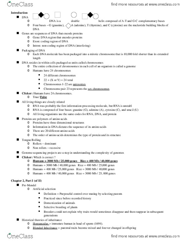 BIOL 2153 Midterm: EXAM 1 GENETICS (got 93% On The Test) - OneClass