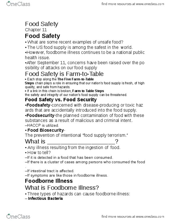 Nfs 2000 Study Guide - Fall 2013, - Foodborne Illness, Hazard Analysis 