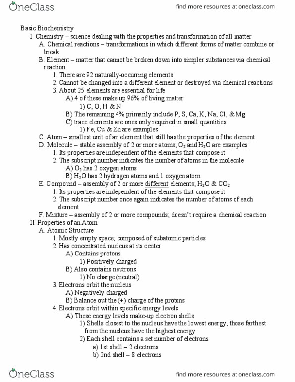 BIOL 445 Lecture Notes - Lecture 1: No Charge, Ionic Bonding, Hydrolysis thumbnail