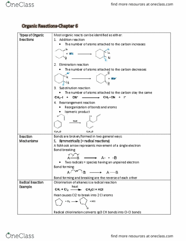 CHM136H1 Lecture Notes - Lecture 6: Rearrangement Reaction, Unpaired Electron, Elimination Reaction thumbnail