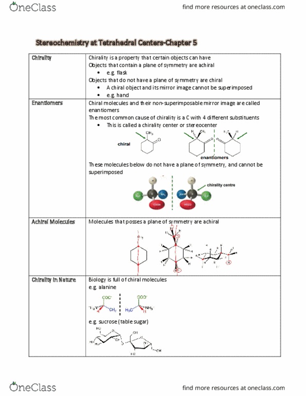 CHM136H1 Lecture Notes - Lecture 5: Stereocenter, Enantiomer, Alanine thumbnail