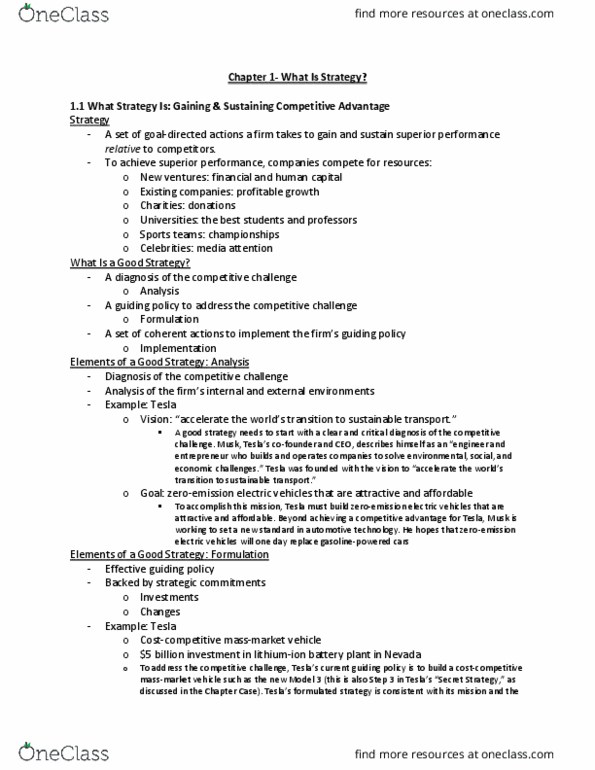 BUS 498 Chapter Notes - Chapter 1: Competitive Advantage, Sustainable Transport, Human Capital thumbnail