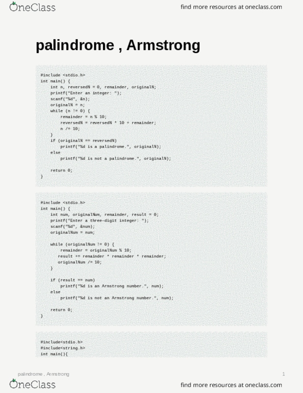 H Lecture Notes - Lecture 15: Narcissistic Number, Scanf Format String, C String Handling thumbnail