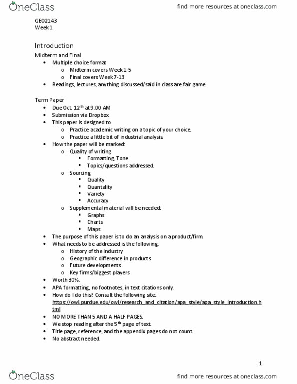 Geography 2143A/B Lecture Notes - Lecture 1: Multiple Choice, Gross National Income, Soyou thumbnail