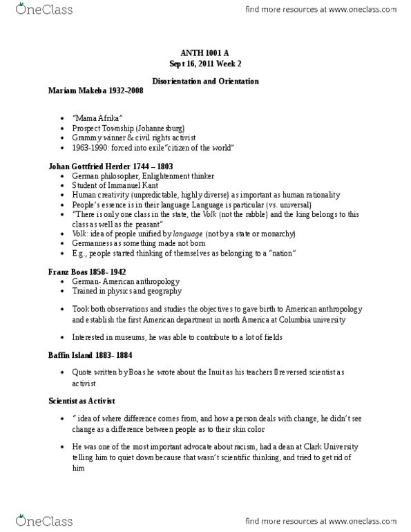 BIOL 1902 Lecture Notes - Lecture 2: Melville J. Herskovits, Franz Boas, Baffin Island thumbnail