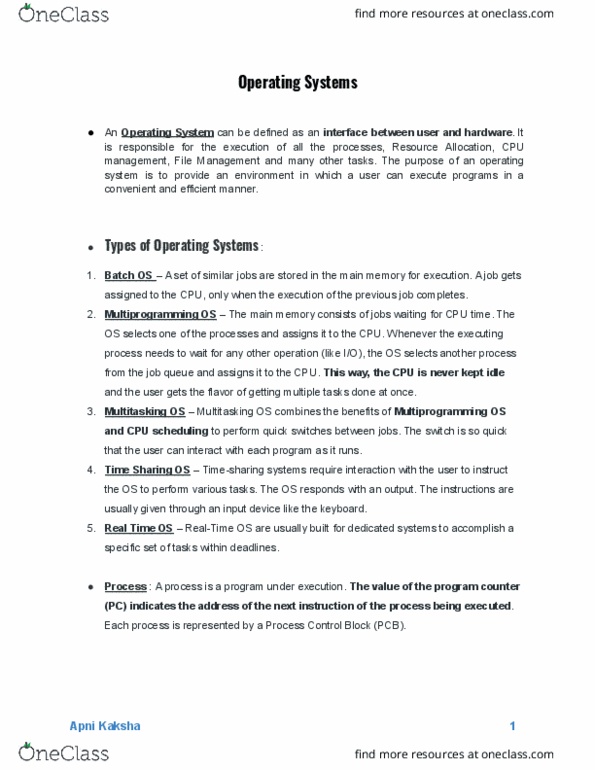 KCS-401 Lecture Notes - Lecture 1: Computer Multitasking, Time-Sharing, Program Counter thumbnail