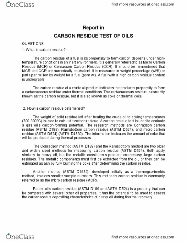 3201 Lecture 1: Report on CARBON RESIDUE TEST OF OILS thumbnail